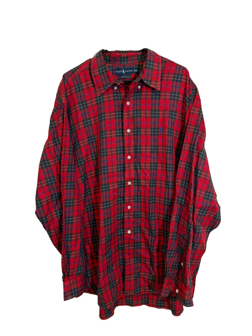 Polo Ralph Lauren Blake Mens XXL Long-Sleeve Tartan Plaid Shirt Red Vintage
